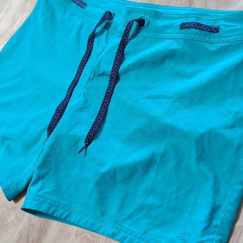 Prana Womens L 36x6 Hiking Shorts Sea Green Belted Stretch Drawstring Shorts